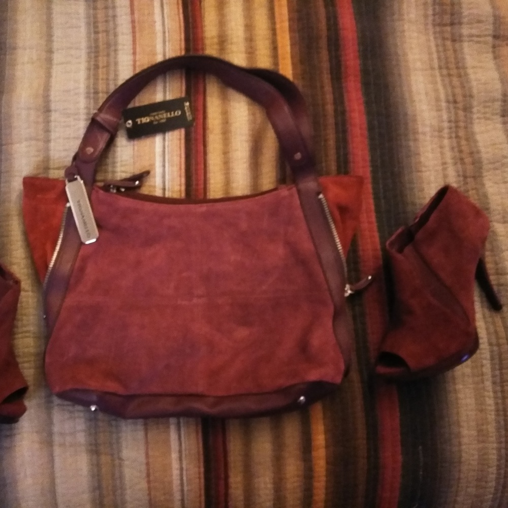 Tignanello Purse - Wine / Burgundy Suede with Side
